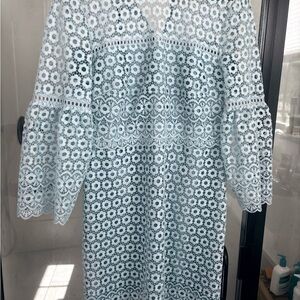 Light Blue Lace Midi Dress - Women